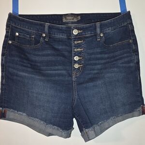 torrid Dark Blue High-Rise Button-Front Jean Shorts
